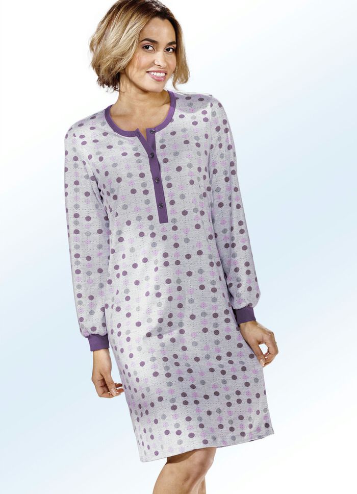 Två-pack nattskjortor, lång ärm med knappslå och muddar FUCHSIA/LILAC