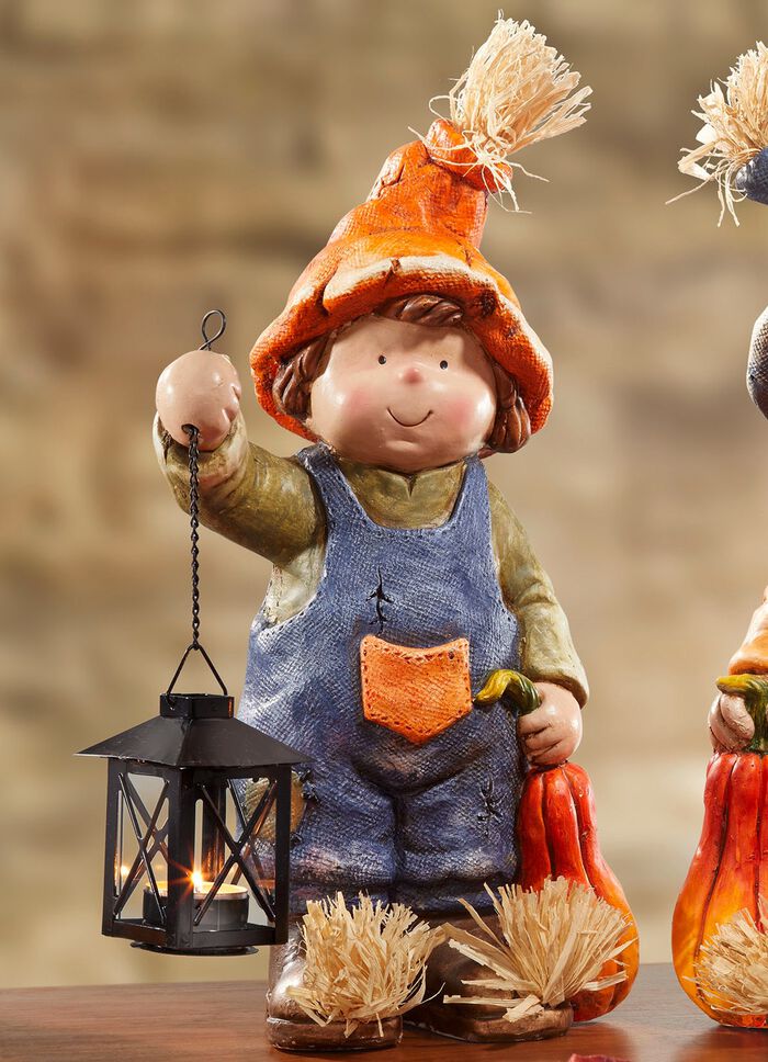 H&ouml;stbarn med pumpa och lykta BL&Aring;-ORANGE-GR&Ouml;N