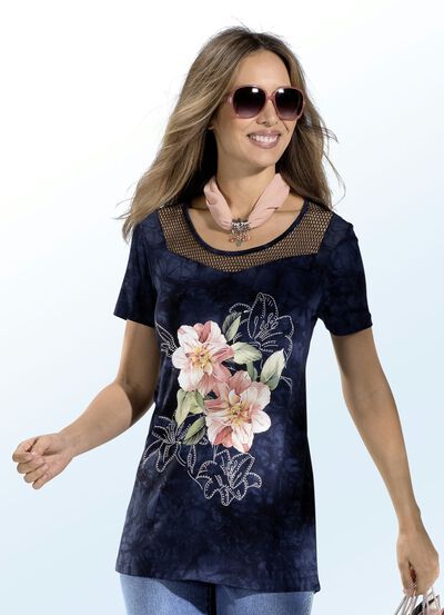 L&aring;ng skjorta med mesh-jerseyinl&auml;gg p&aring; dekolletage 