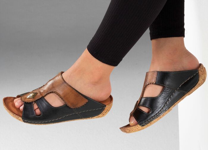 Gemini, bekv&auml;ma damslippers, vidd G, med kardborreband SVART COGNAC