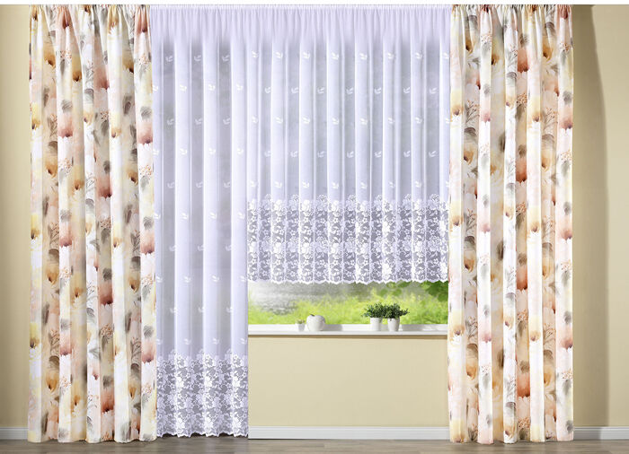 Blommig designad gardin med universal rälstejp, 