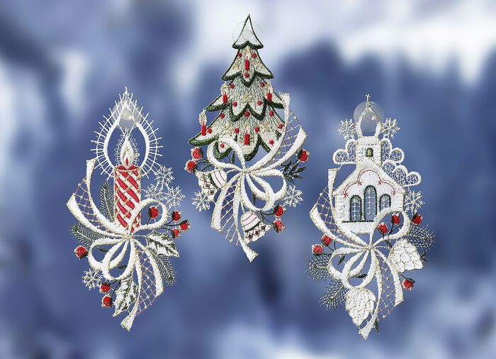 F&ouml;nsterbild, set om 3, gjord av &auml;kta Plauenspets 