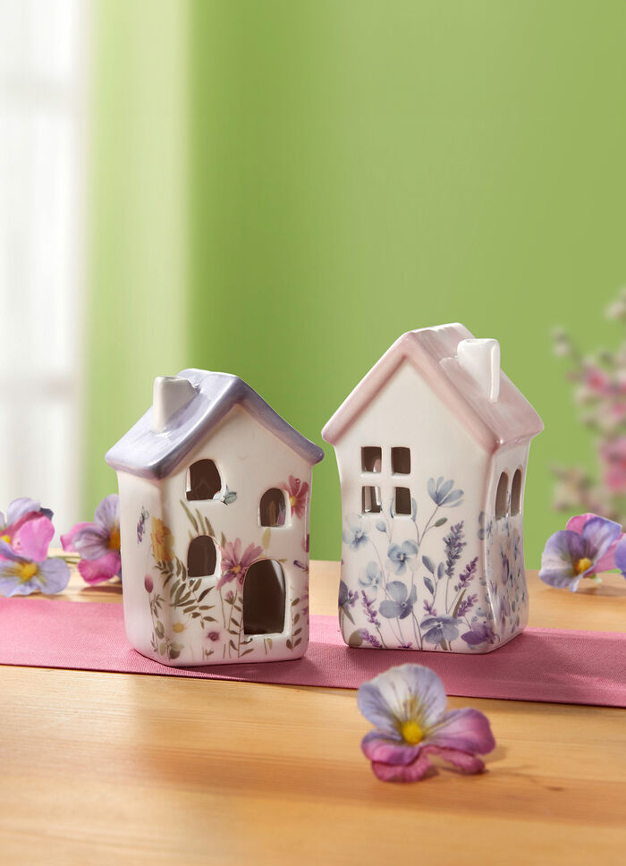 Keramiska dekorativa hus, set om 2 