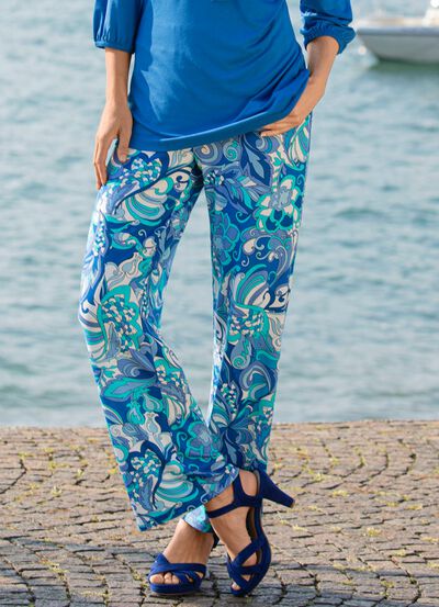 Byxor med briljant f&auml;rgat bl&auml;ckstr&aring;letryck 