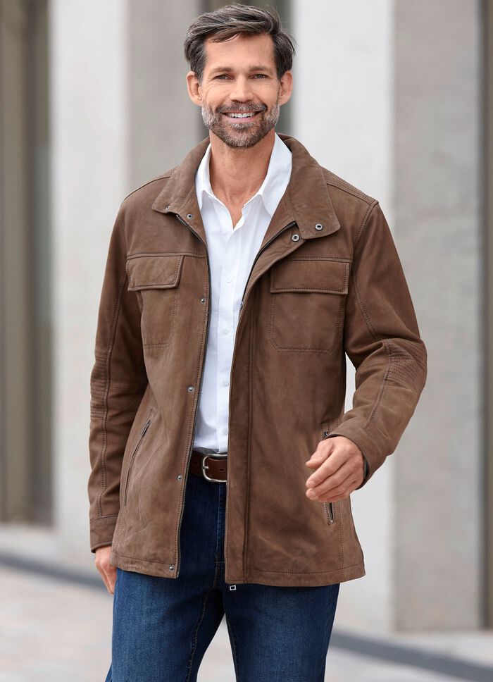 L&auml;derjacka med br&ouml;stfickor 