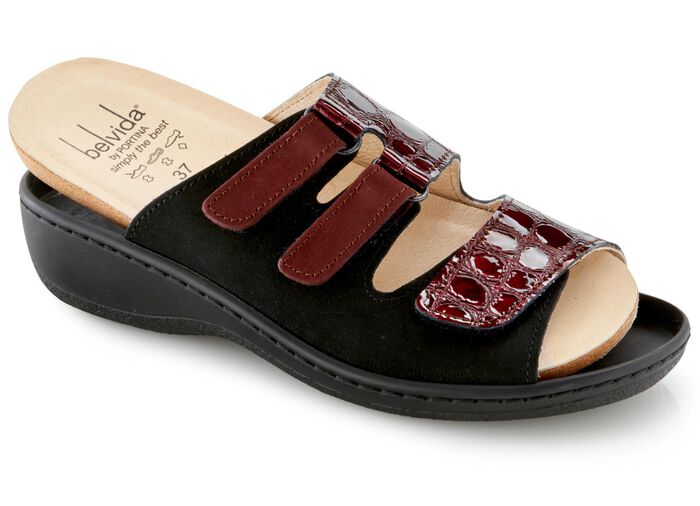 ELENA EDEN, bekv&auml;ma damslip-ins, vidd H, med uttagbar fotb&auml;dd SVART-BORDEAUX