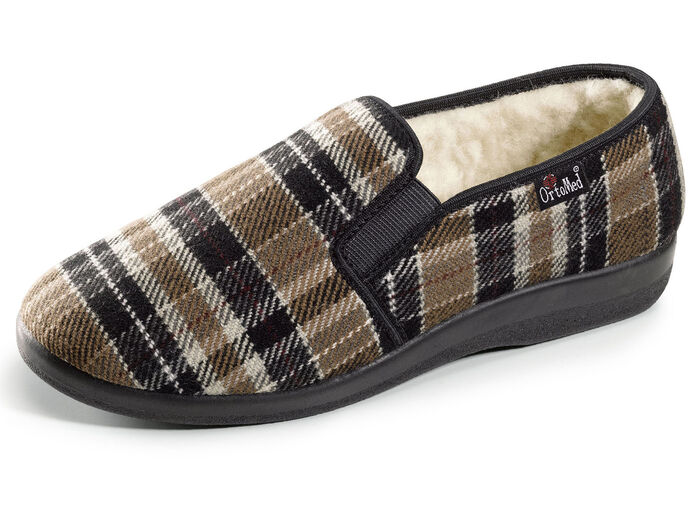 Fodrade herrtofflor, med ull BRUN