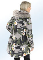 Kort kappa med kamouflage och blommig design 