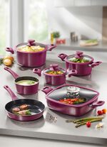 XXL-grytset med keramisk non-stick-bel&auml;ggning och lock av silikonglas 