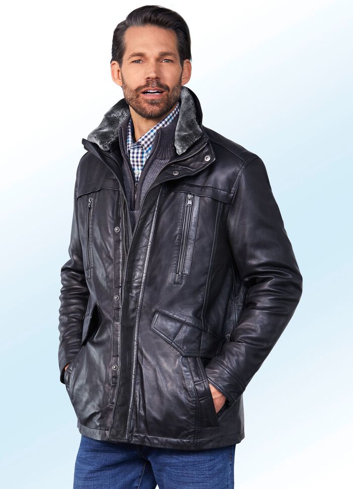 L&auml;derjacka med dubbla fickor 