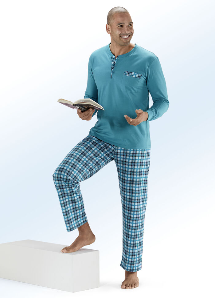 Tvåpack pyjamas med knappslå, bröstficka och mudd i ärmarna, 