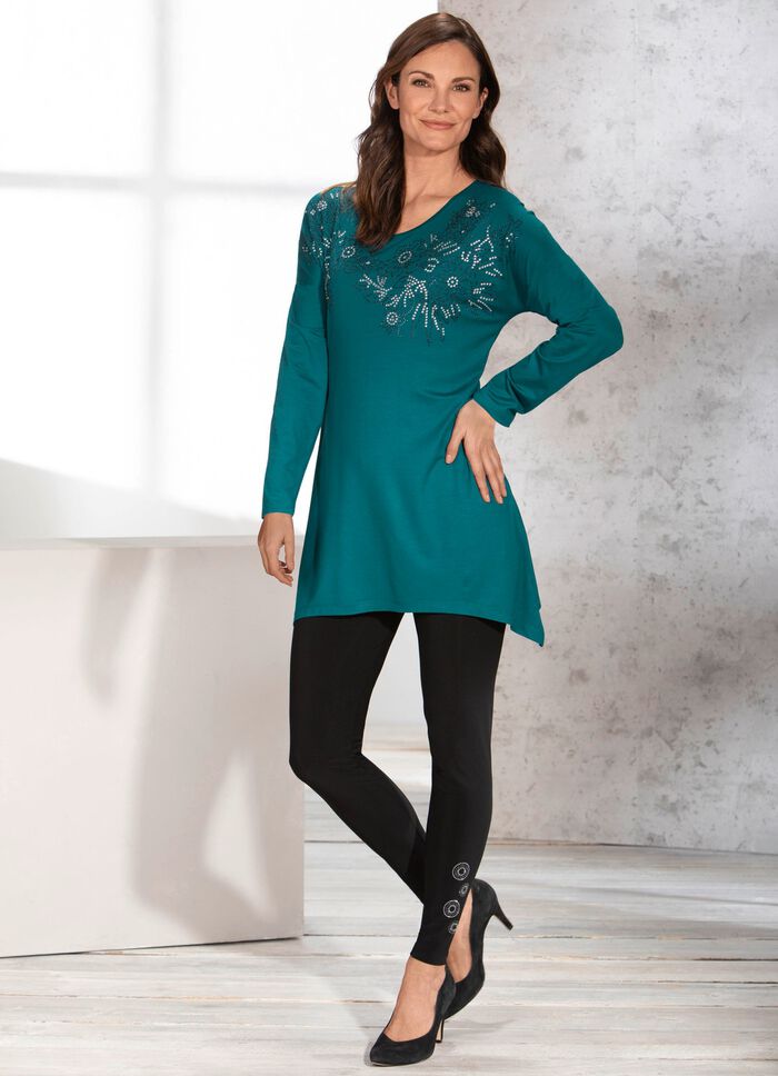 Leggings med strass och metallpl&aring;tsmotiv SVART