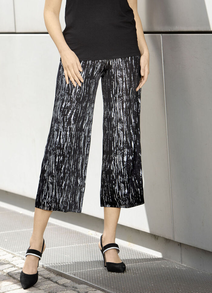 Culottes med elegant glansigt tryck, 