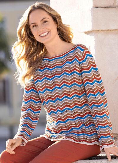 Pullover i sicksack randig design 