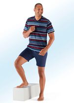 Kort&auml;rmade pyjamasar i tv&aring;pack med V-ringning och garnf&auml;rgat randm&ouml;nster 