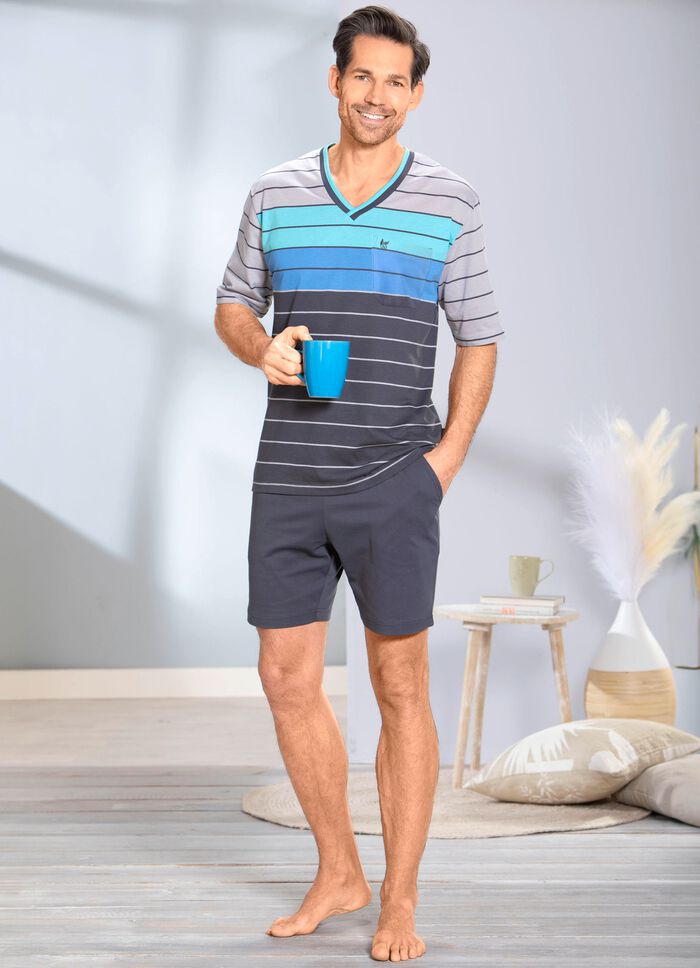 Hajo Klima komfortshorts med V-ringning och garnf&auml;rgade r&auml;nder 