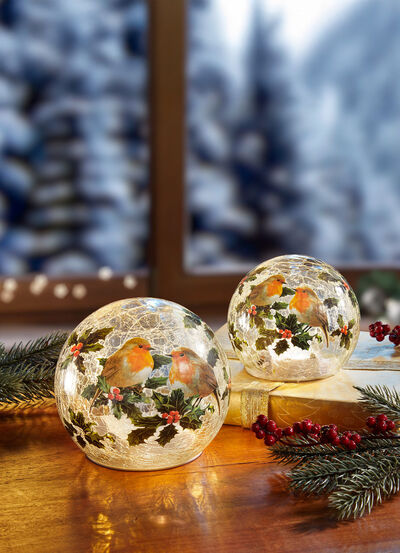 Belyst glaskula, set om 2 