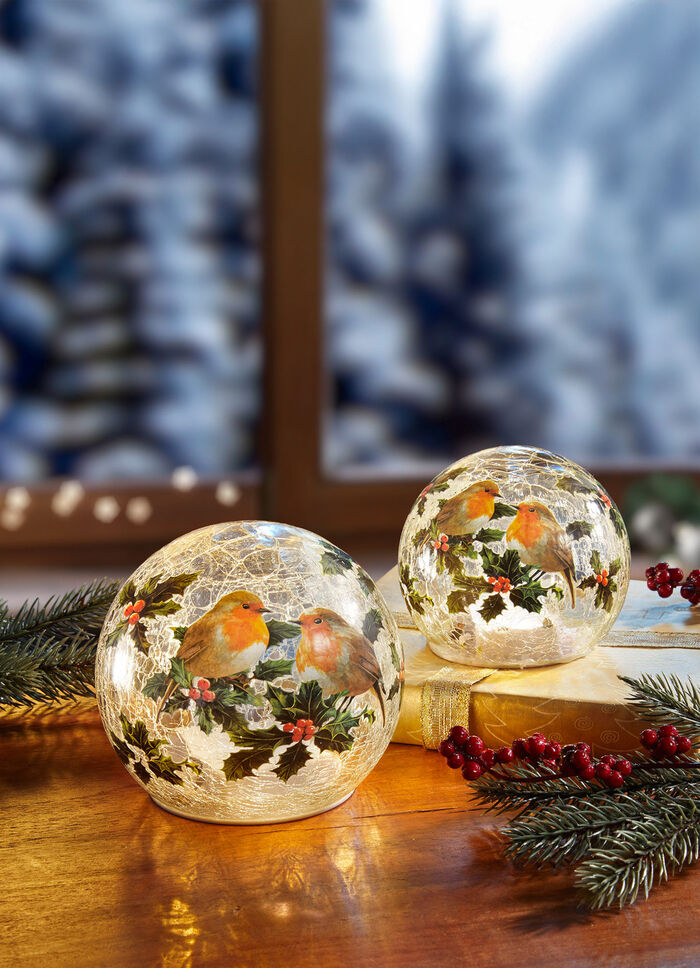 Belyst glaskula, set om 2 