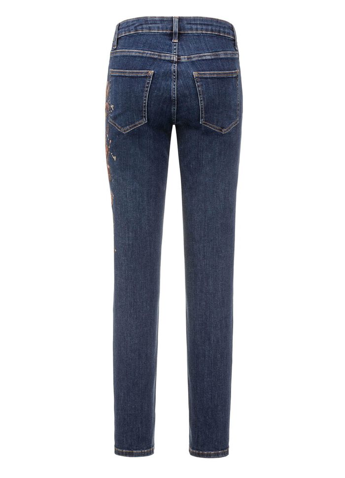 Eleganta jeans med handm&aring;lade blommotiv 