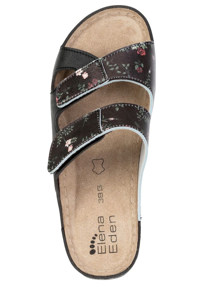 ELENA EDEN, klassiska damslippers, vidd G, med kardborreband SCHWARZ