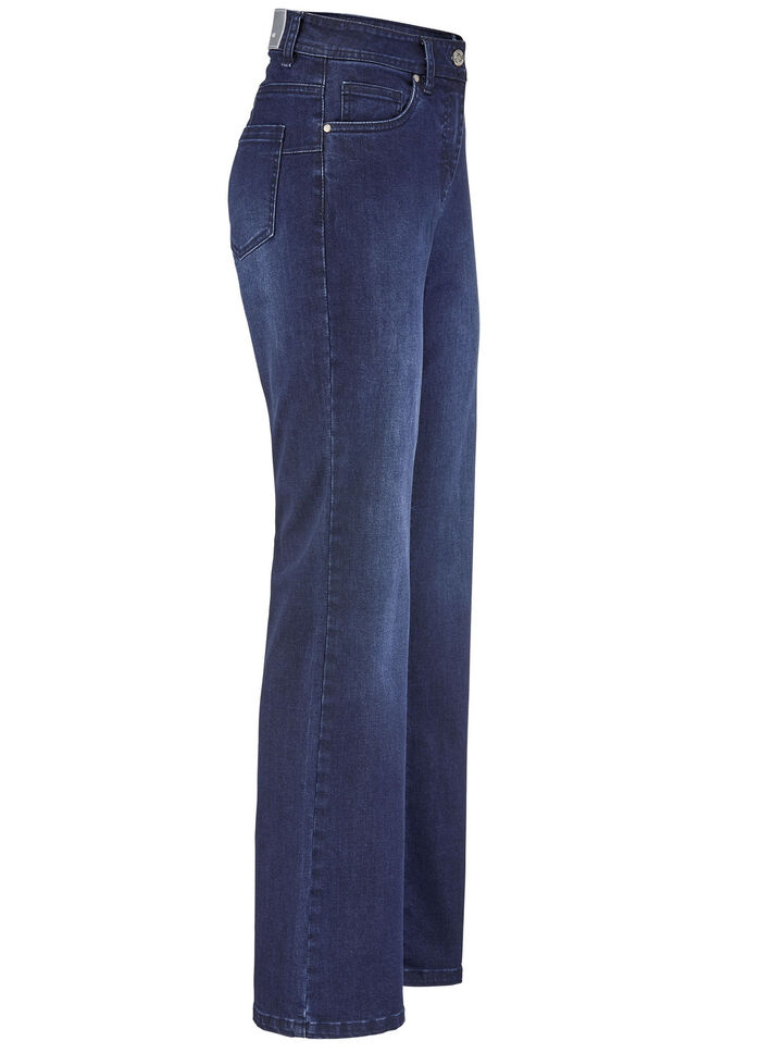 Jeans med trendig benvidd M&Ouml;RKBL&Aring;