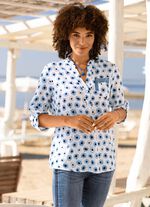 Blus med kort knappsl&aring; 