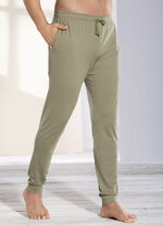 Sömn- och fritidsbyxor med ekologisk bomull, muddar och dragsko OLIV