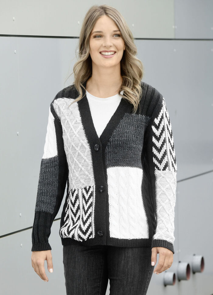 Cardigan i en mix av mönster 
