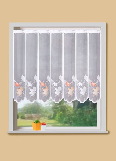 Kort gardin med h&ouml;stligt l&ouml;vmotiv 