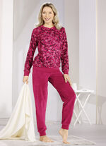 Stretchpyjamas i frotté med rund halsringning och muddar, 