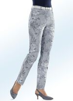 Byxor med distinkt rand och blommig design VIT BL&Aring;