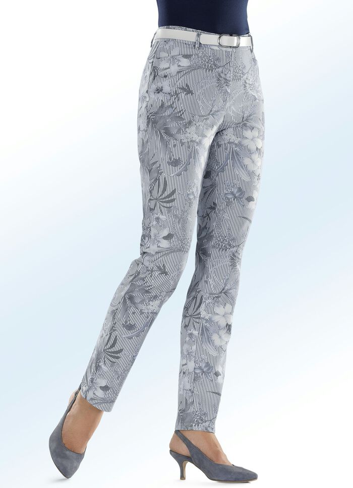 Byxor med distinkt rand och blommig design VIT BL&Aring;