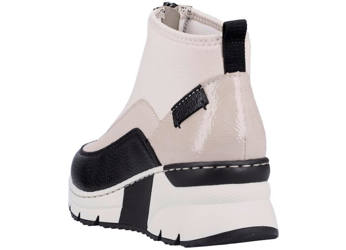 Rieker, snygga damst&ouml;vlar, vidd G, med dragkedja ECRU-SVART