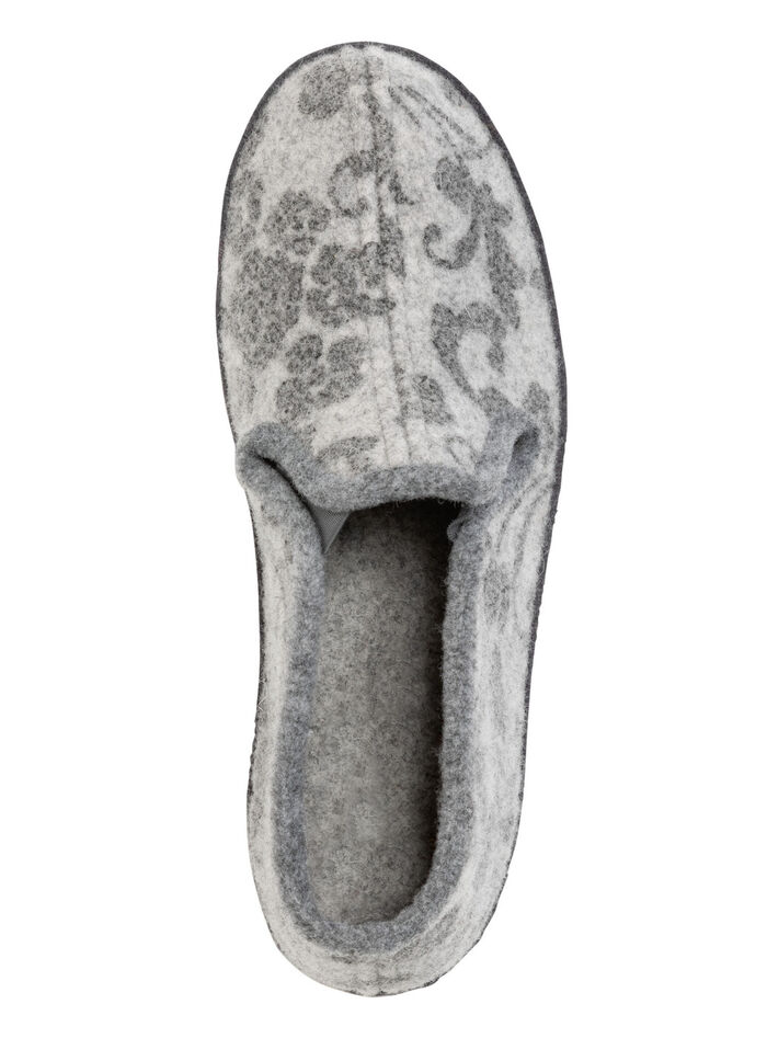 Blommig tryckt toffel av ullfilt GRÅ