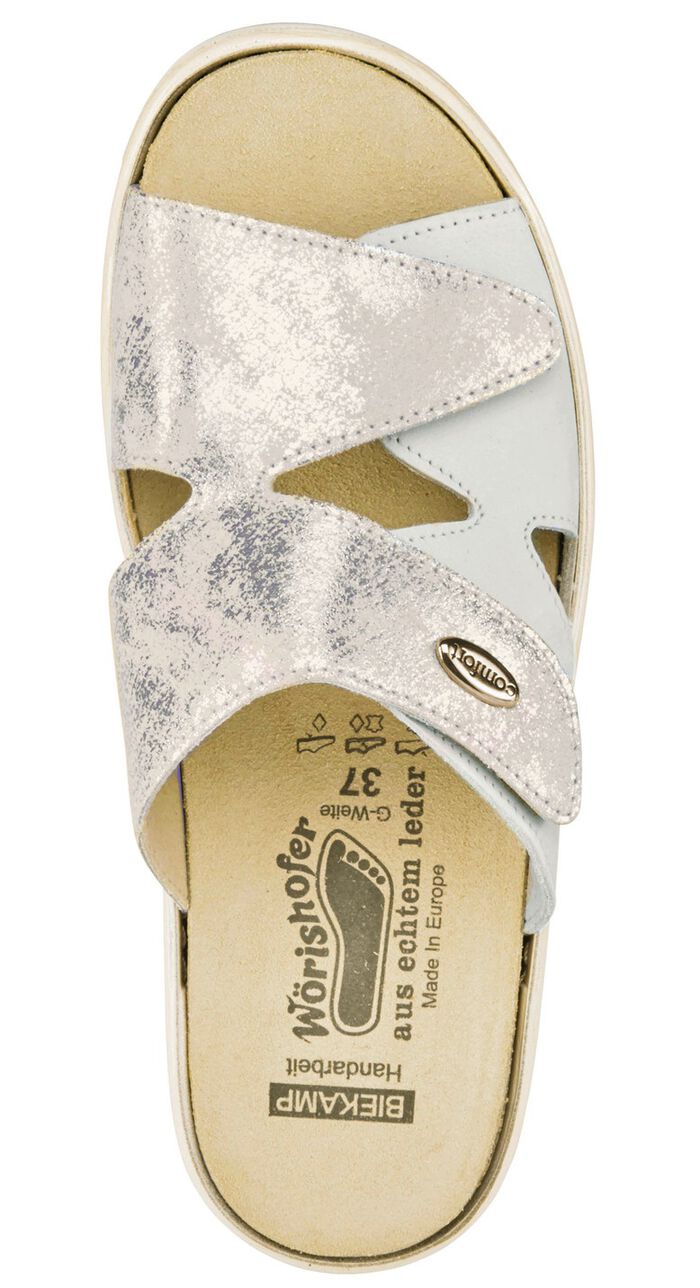 Slip-in-skor fr&aring;n ELENA EDEN med W&ouml;rishofer-fotb&auml;dd i kork och skinn ECRU