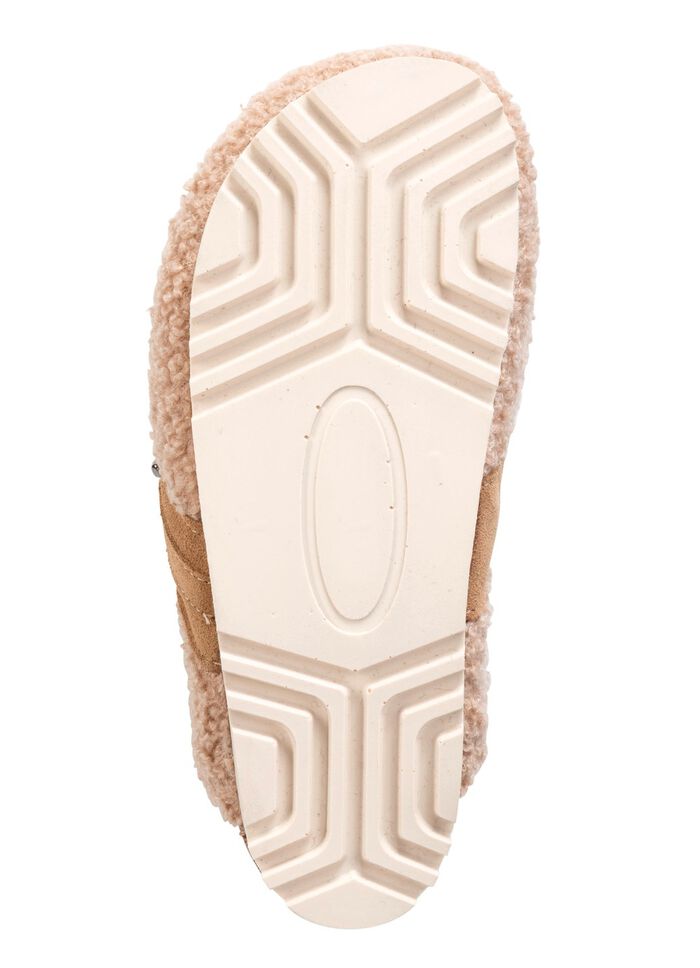 Laurina tofflor i mjuk plysch med velourkant SANDBEIGE