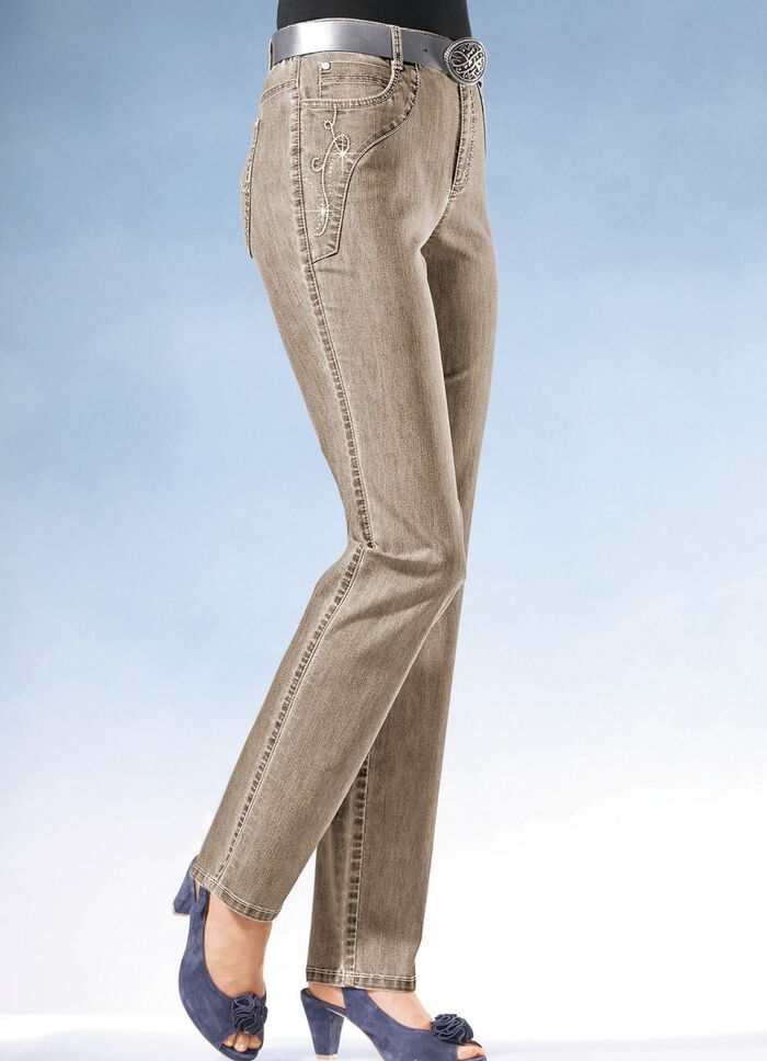 Jeans med bredare midjeband SAND