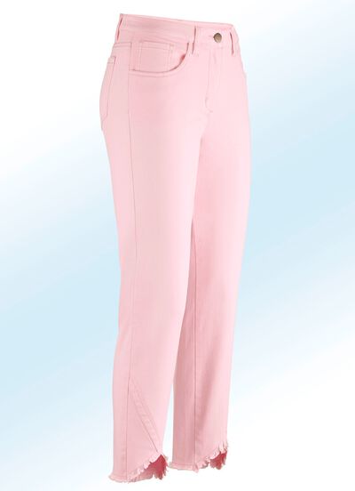 Byxor i 7/8-l&auml;ngd med intressant fransad kant 