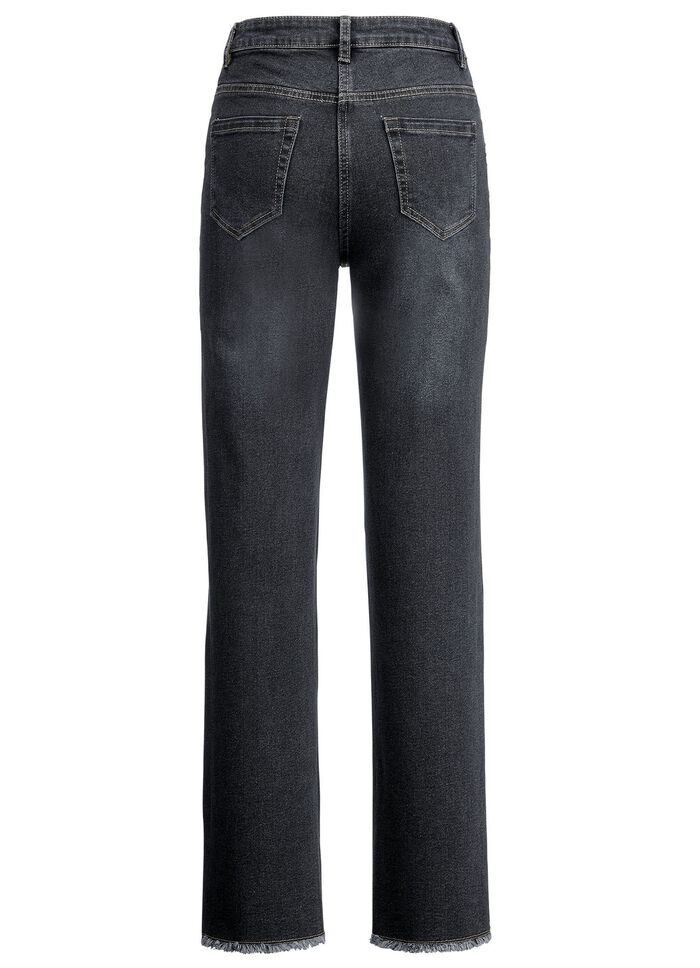 Jeans med trendig fransad fåll SVART