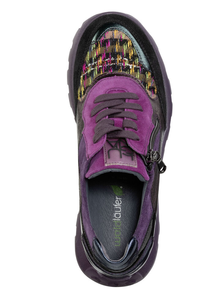 Ranger-sneakers med snörning i kombination med färgglatt textilmaterial, 