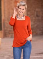 Skjorta med en elegant fyrkantig halsringning i 3 f&auml;rger ORANGE