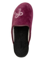 Tvåpack klassiska damtofflor, bredd G, med glittrande strass 1x Bordeaux, 1x Kamel