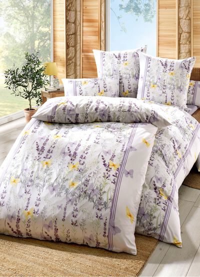 S&auml;ngkl&auml;der set med f&auml;rgglad lavendel &auml;ng 