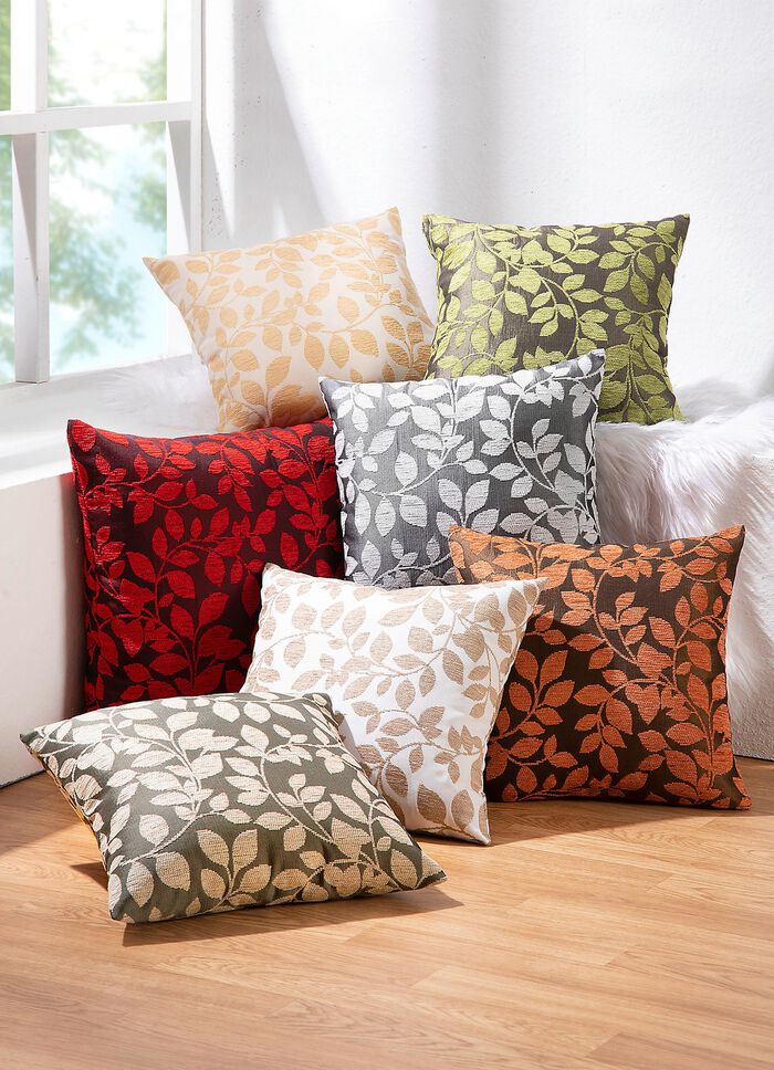 Kuddfodral med vackert bladmotiv GRÅVIT