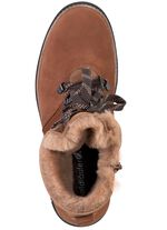 Waldl&auml;ufer st&ouml;vletter med sn&ouml;rning och mysig lammskinnskrage BRUN