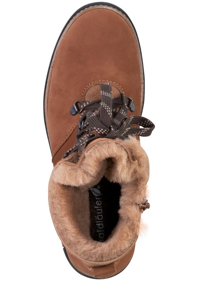 Waldl&auml;ufer st&ouml;vletter med sn&ouml;rning och mysig lammskinnskrage BRUN