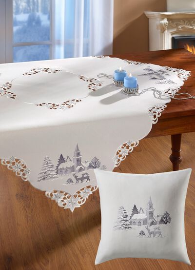 Duk med romantisk vinterbydesign 
