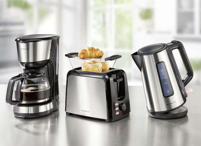 Emerio frukostserie med applikationer i rostfritt stål SILVER-SVART