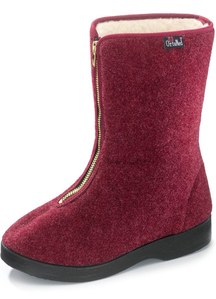 Varma damtofflor, bredd H, med dragkedja BORDEAUX