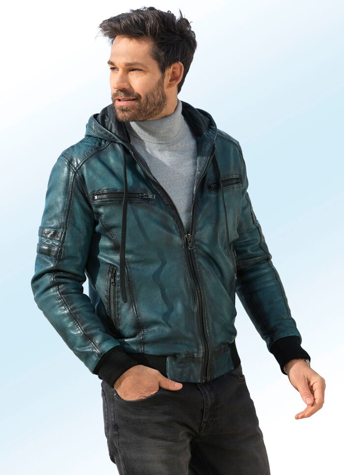 L&auml;derskjortjacka med p&aring;sydd huva 